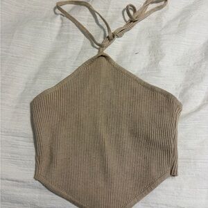 SHEIN Tan Ribbed Halter Top